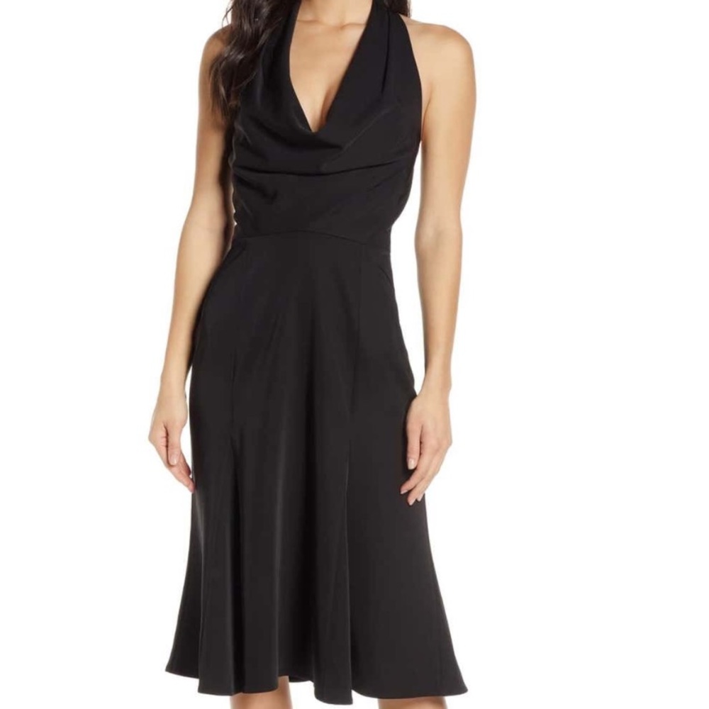 NORDSTROM Halter Cowl Neck Fit & Flare Dress